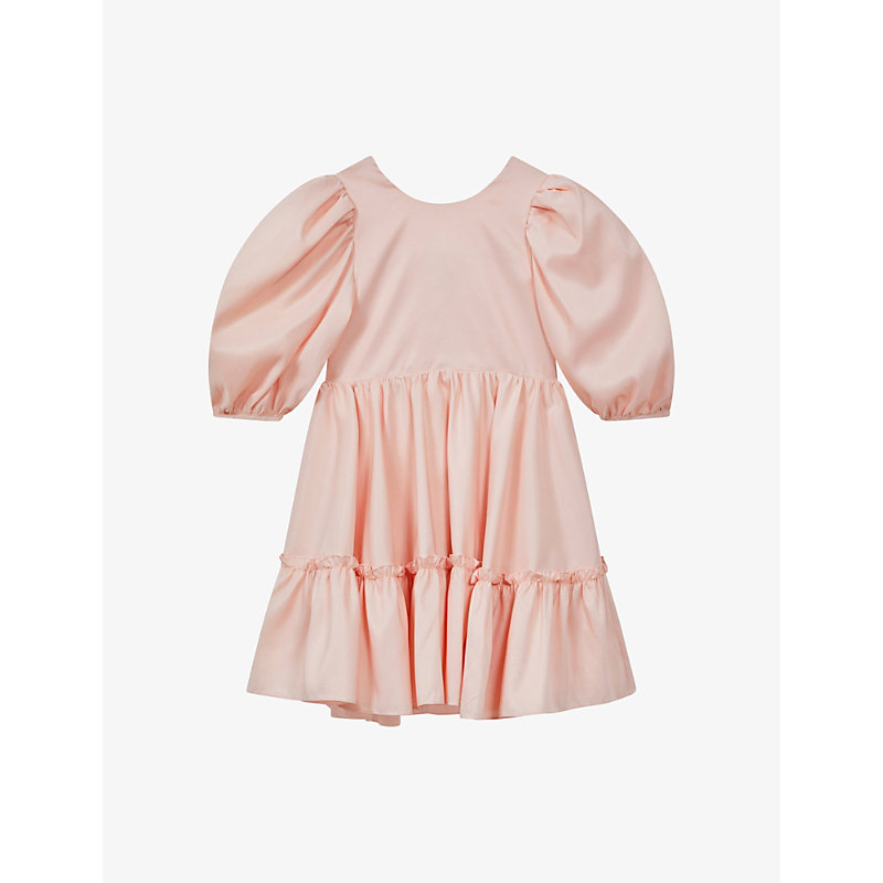 Reiss Babies'  Pink Toby Bow-embroidered Ruffle-trim Woven Dress 4-13 Years
