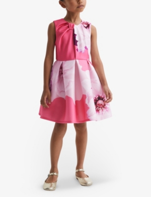 Shop Reiss Rosalind Floral-print Scuba Dress 4-13 Years In Pink