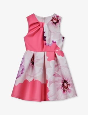 Shop Reiss Girls Pink Kids Rosalind Floral-print Scuba Dress 4-13 Years