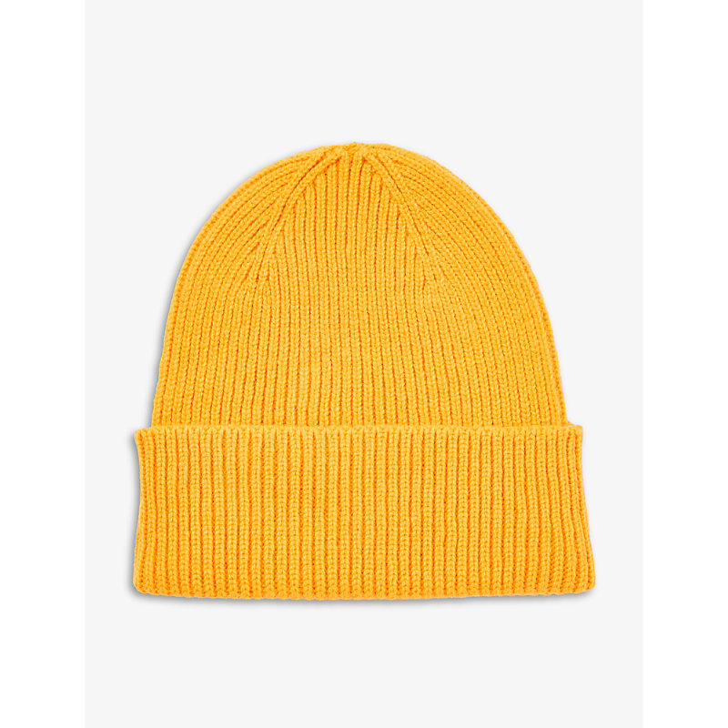 Colorful Standard Mens Burned Yellow Folded-brim Recycled-wool Beanie