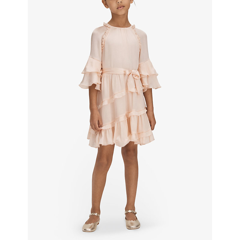 Shop Reiss Polly Frilled Satin Dress 4-13 Years In Pink