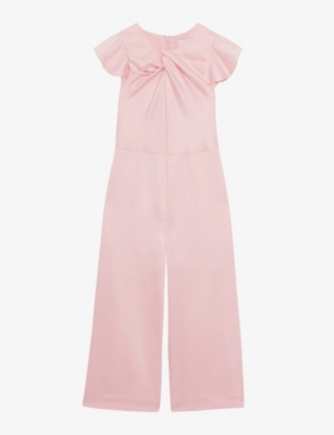Reiss Pink Ally Junior Knot Detail Jumpsuit In Pink