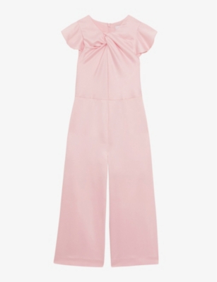 REISS REISS GIRLS PINK KIDS ALLY TWIST-FRONT SATIN JUMPSUIT 4-14 YEARS