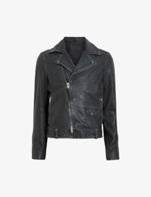 Allsaints Rosser Regular-fit Leather Biker Jacket In Black/grey