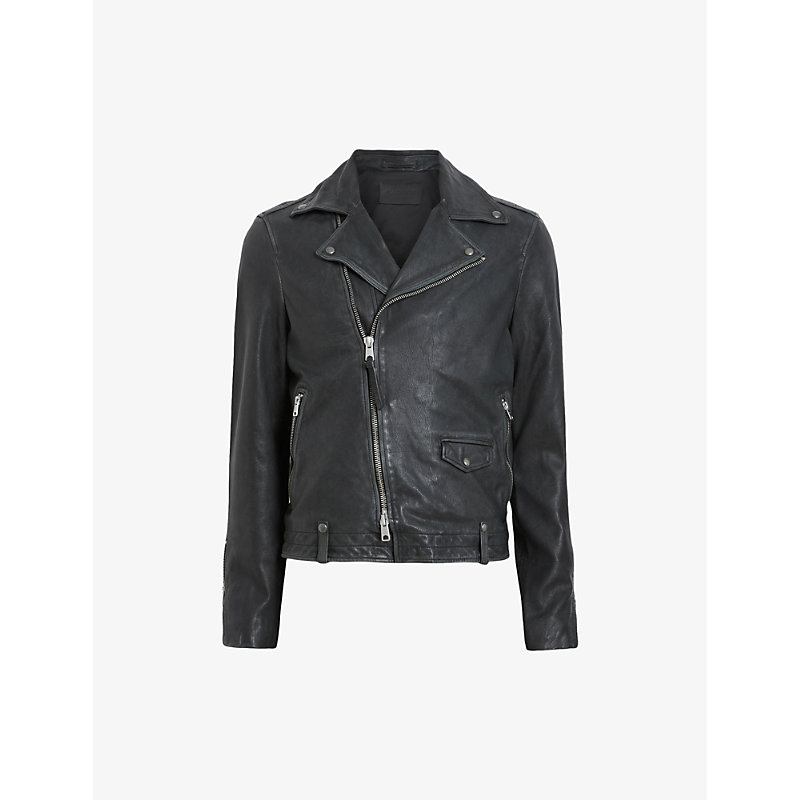 Allsaints Rosser Regular-fit Leather Biker Jacket In Black/grey