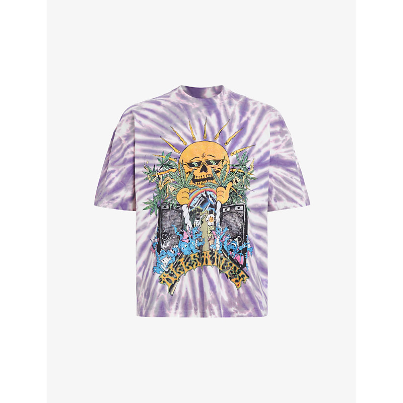 Allsaints Mens Sugared Lilac Fest Graphic-print Organic-cotton T-shirt