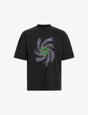 Shop Allsaints Men's Washed Black Fraktyl Graphic Logo-print Organic-cotton T-shirt