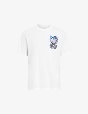 Shop Allsaints Men's Optic White Freed Graphic-print Organic-cotton T-shirt