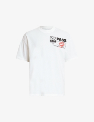 Shop Allsaints Men's Optic White Pass Backstage-pass Organic-cotton T-shirt