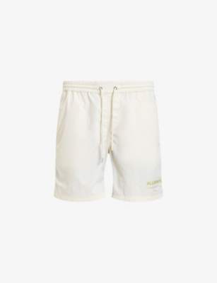 Allsaints Soleil Slim Fit 6.2 Swim Trunks In Chlk Wht/green
