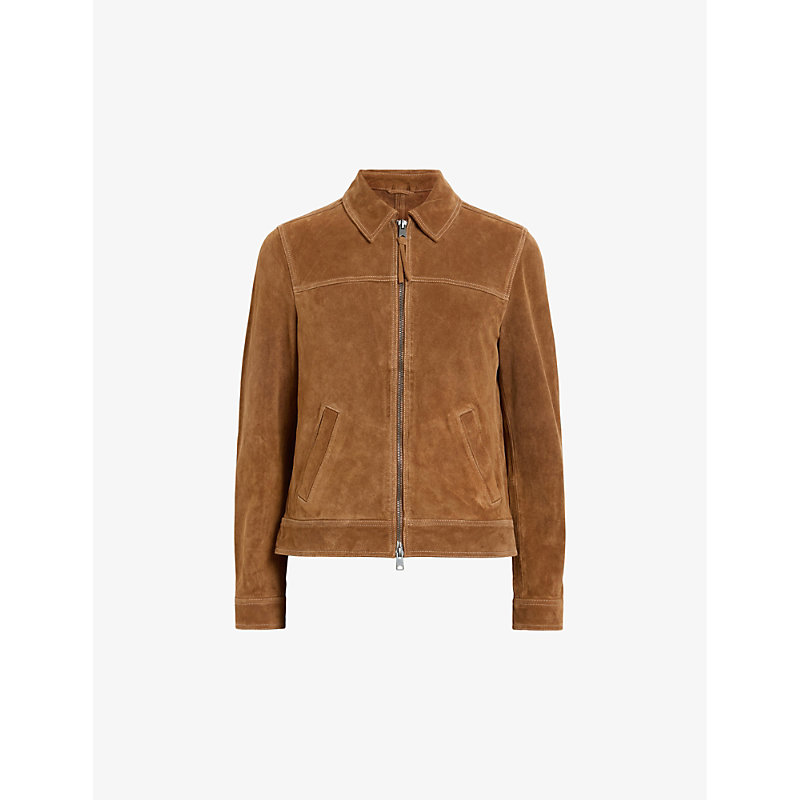 Allsaints Mens Tobacco Brown Marques Panelled Regular-fit Suede Jacket