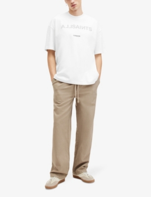 Shop Allsaints Men's Optic White Cutout Logo Text-print Oversized Organic-cotton T-shirt