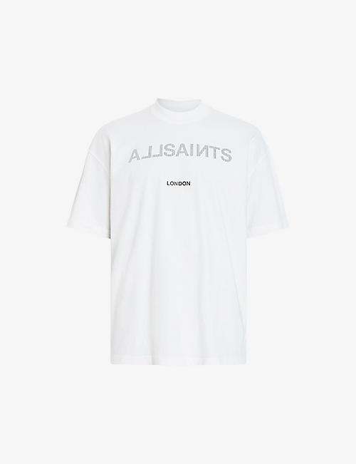 ALLSAINTS: Cutout logo text-print oversized organic-cotton T-shirt