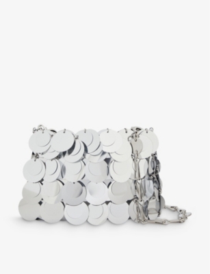 Rabanne Sparkle Nano Paillette-embellished Metallic Faux Leather Shoulder Bag In Silver