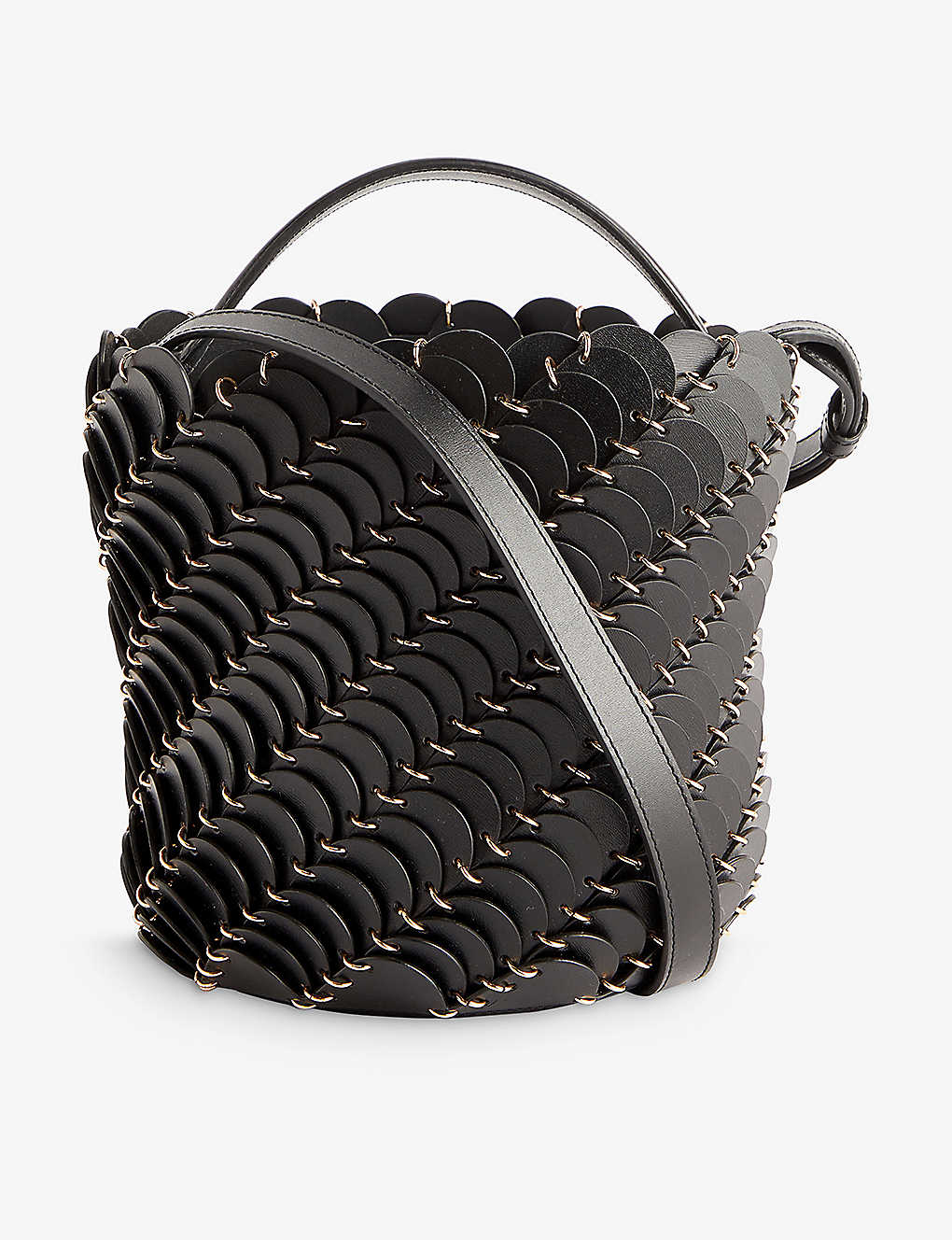 Rabanne Black Disc Small Leather Bucket Bag