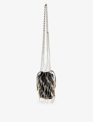 Rabanne Filet Chain-embellished Woven Cross-body Bag In Black / Silver / Gold