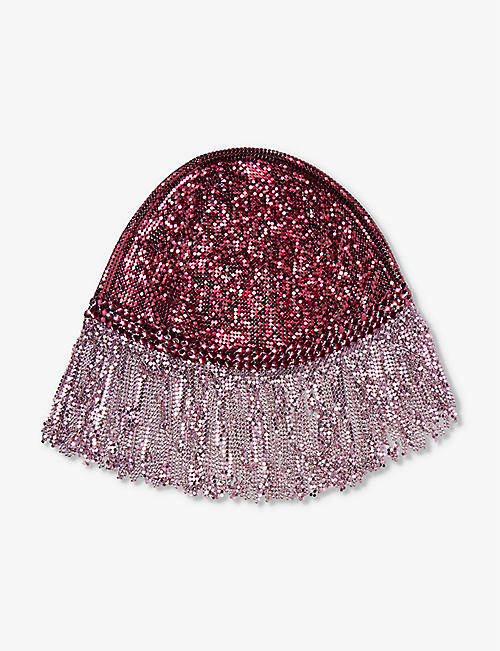 RABANNE: Pixel fringed-trim mesh bonnet