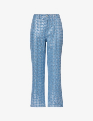 Amy Lynn Womens Blue Bambi Sequin-embellished Straight-leg Mid-rise Jeans In Blue