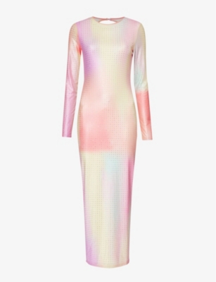 Amy Lynn Womens Multi Rhinestone-embellished Open-back Stretch-woven Maxi Dress