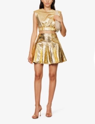 Shop Amy Lynn Women's Gold Leopard Metallic High-waist Woven Mini Skirt