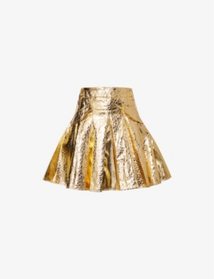 Amy Lynn Womens Gold Leopard Metallic High-waist Woven Mini Skirt