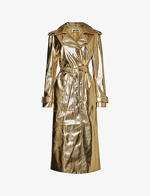 AMY LYNN: Metallic double-breasted faux-leather coat