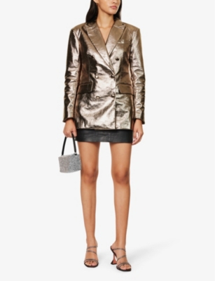 Shop Amy Lynn Metallic Double-breasted Faux-leather Jacket In Silver
