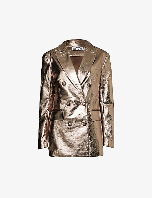 AMY LYNN: Metallic double-breasted faux-leather jacket
