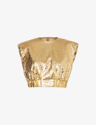 Shop Amy Lynn Women's Gold Leopard Metallic Woven Top