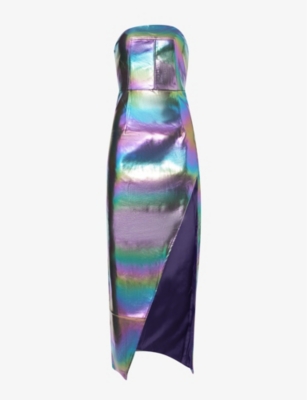 Amy Lynn Womens Multi Metallic Sleeveless Faux-leather Maxi Dress In Black