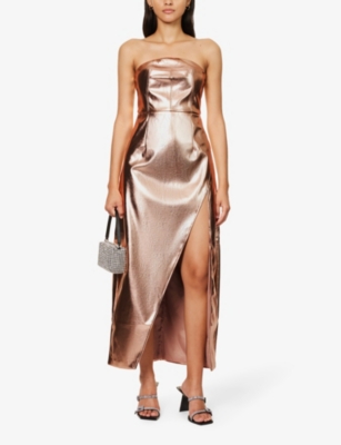 Shop Amy Lynn Womens Rose Gold Metallic Sleeveless Faux-leather Maxi Dress