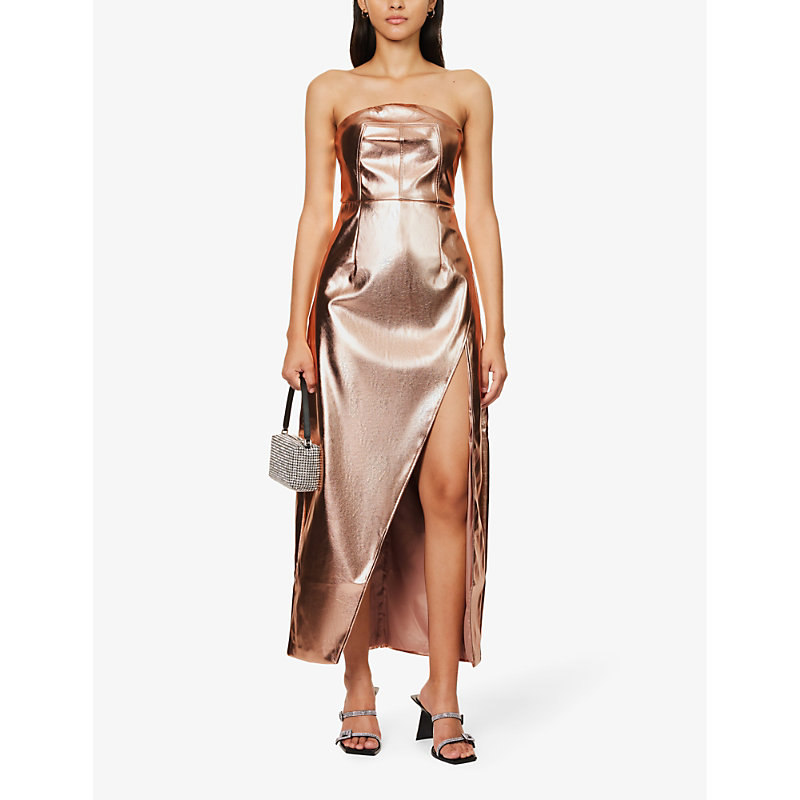 Shop Amy Lynn Metallic Sleeveless Faux-leather In Rose Gold