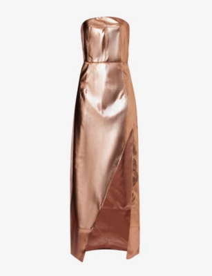 Shop Amy Lynn Womens Rose Gold Metallic Sleeveless Faux-leather Maxi Dress