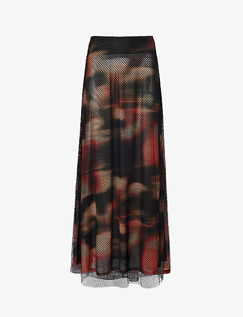 AMY LYNN: Abstract-print mid-rise stretch-mesh maxi skirt