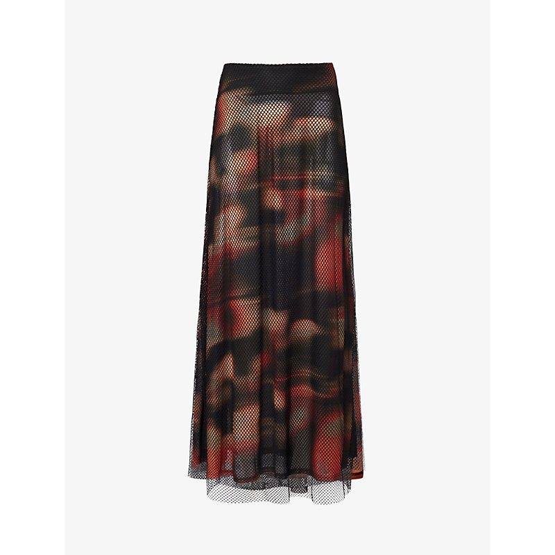 Amy Lynn Womens Multi Abstract-print Mid-rise Stretch-mesh Maxi Skirt