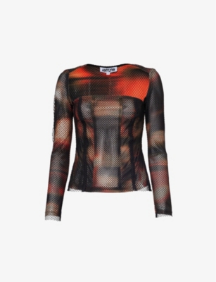 Shop Amy Lynn Women's Multi Abstract-print Slim-fit Stretch-mesh Top