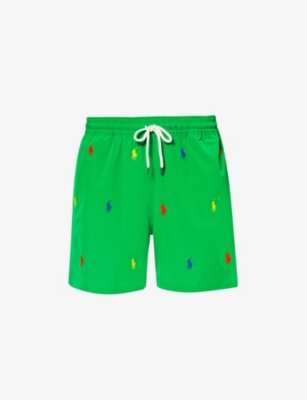 Shop Polo Ralph Lauren Men's Preppy Green Traveller Logo-embroidered Stretch Recycled-polyester Swim Shor