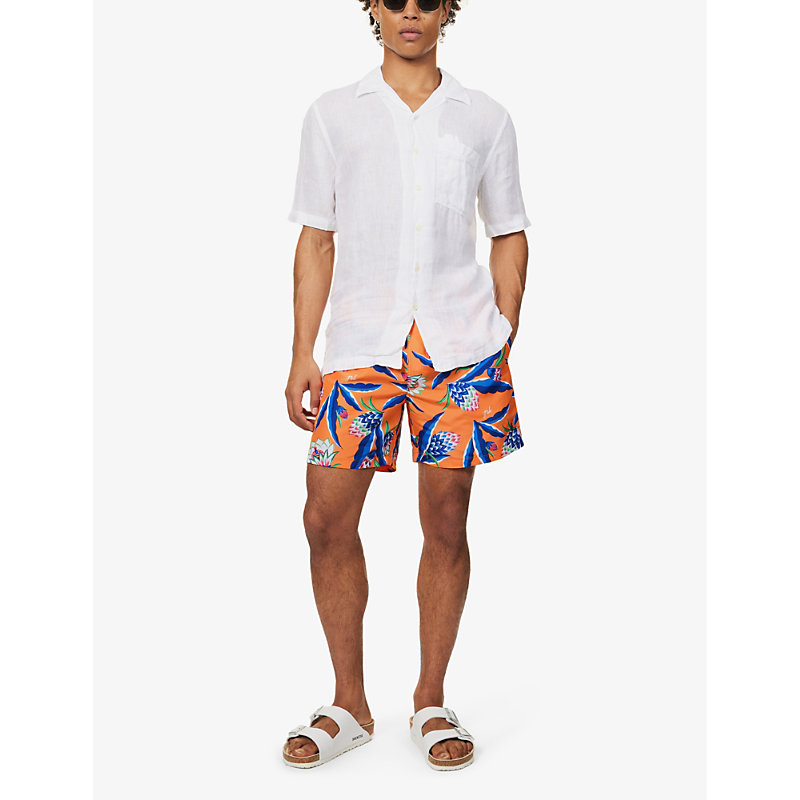 Shop Polo Ralph Lauren Men's Orange Bonheur Floral Traveller Floral-print Recycled-polyester Swim Shorts