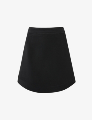 Whistles Velvet Curved Hem Mini Skirt In Black