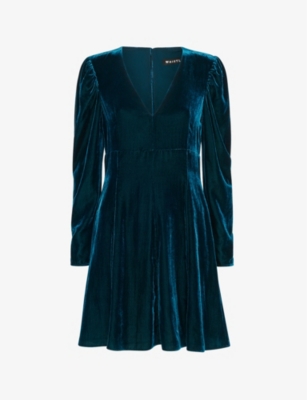 Whistles Charley Puff Shoulder Velvet Dress In Green