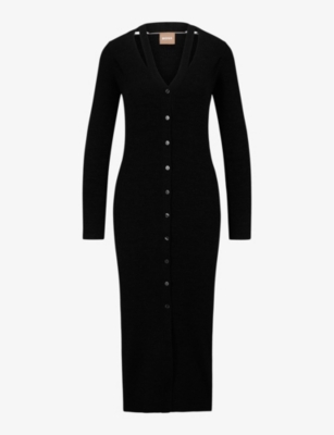 BOSS: V-neck button-front knitted midi dress