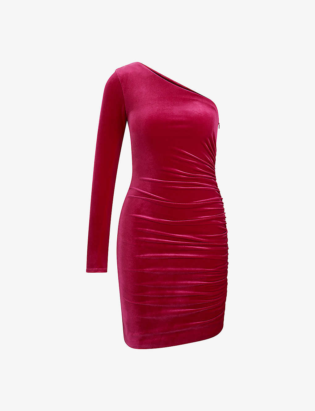 Hugo Womens Medium Pink One-shoulder Ruched Velour Mini Dress