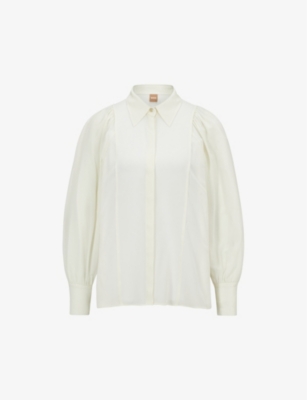 Hugo Boss Regular-fit Blouse In Washed Silk With Concealed Packet In White