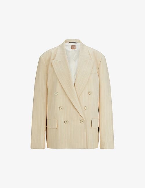 BOSS: Double-breasted striped stretch-wool blazer