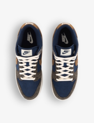 Shop Nike Mens Midnight Vy Ale Brown Dunk Low Brand-embroidered Leather Low-top Trainers In Midnight Navy Ale Brown