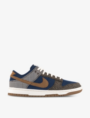Shop Nike Mens Midnight Navy Ale Brown Dunk Low Brand-embroidered Leather Low-top Trainers