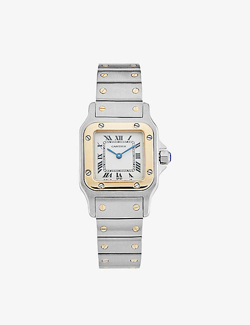 RESELFRIDGES 中古腕表：中古 Cartier Santos 18K 镀黄金不锈钢石英腕表