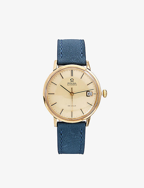 RESELFRIDGES WATCHES: Pre-loved Omega De Ville 9ct yellow-gold and leather automatic watch
