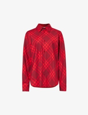 Burberry Womens Ripple Ip Check Check-pattern Pleated-cuff Cotton Shirt