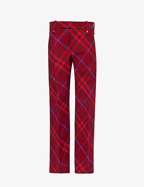 BURBERRY: Checked straight-leg mid-rise wool trousers